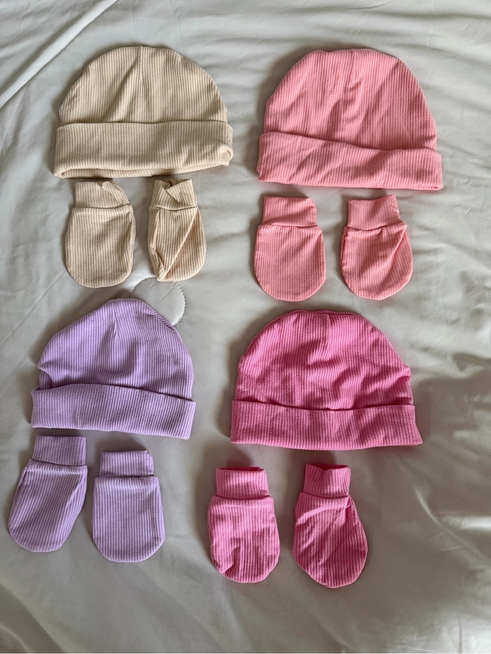 DRESHOW Newborn Baby Girl Hats & Mittens 4 Pack
